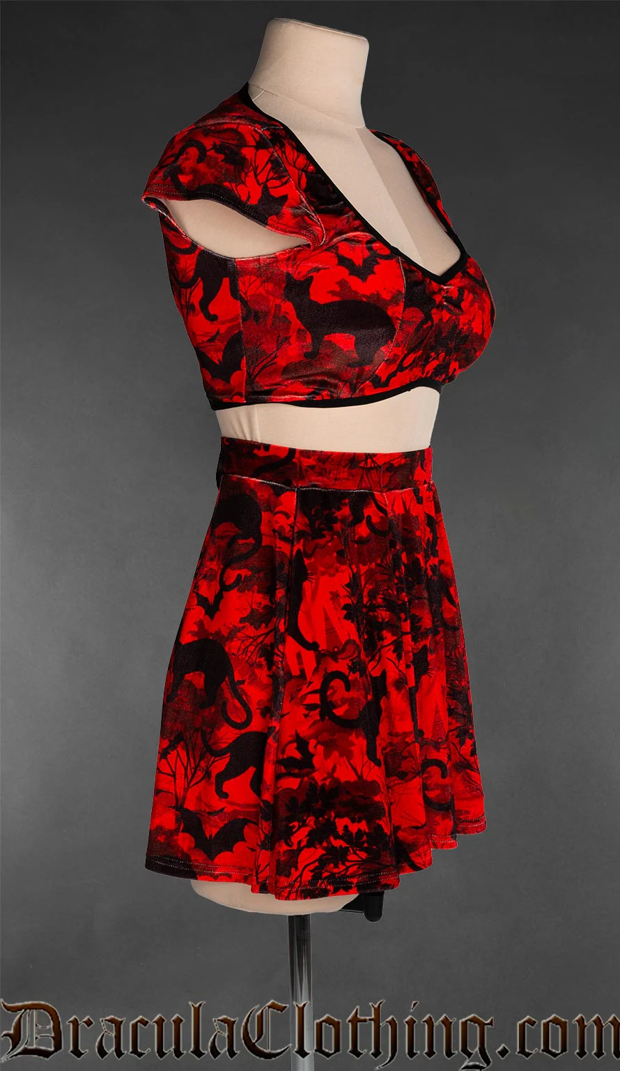 Bats And Cats Velvet Short Skirt - Image 3