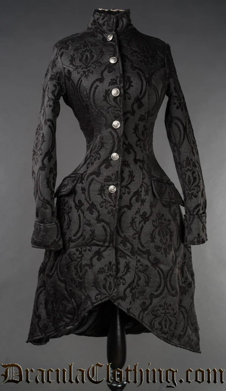 Black Brocade Autumn Coat - Image 2
