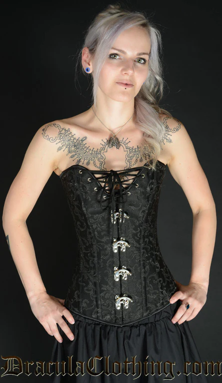 Black Brocade Cleavage Clasp Corset - Image 4