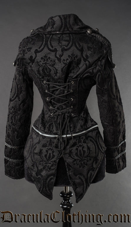 Black Brocade Dieselpunk Jacket - Image 3