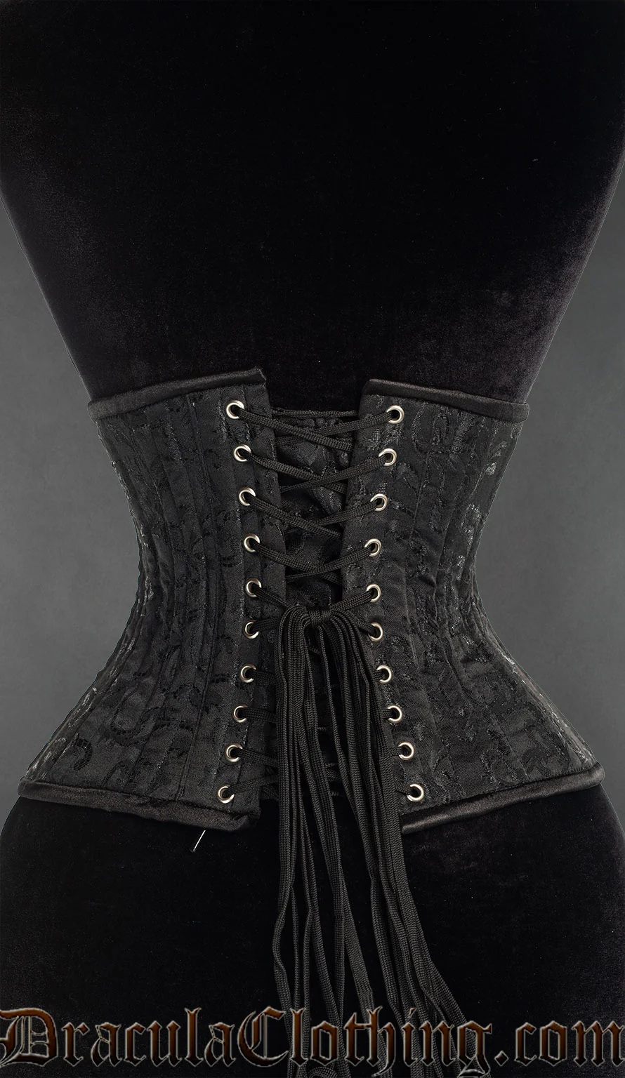 Black Brocade Double Boned Waist Cincher - Image 2