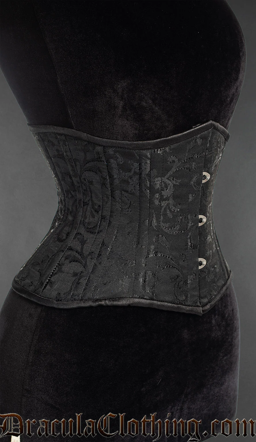 Black Brocade Double Boned Waist Cincher - Image 3