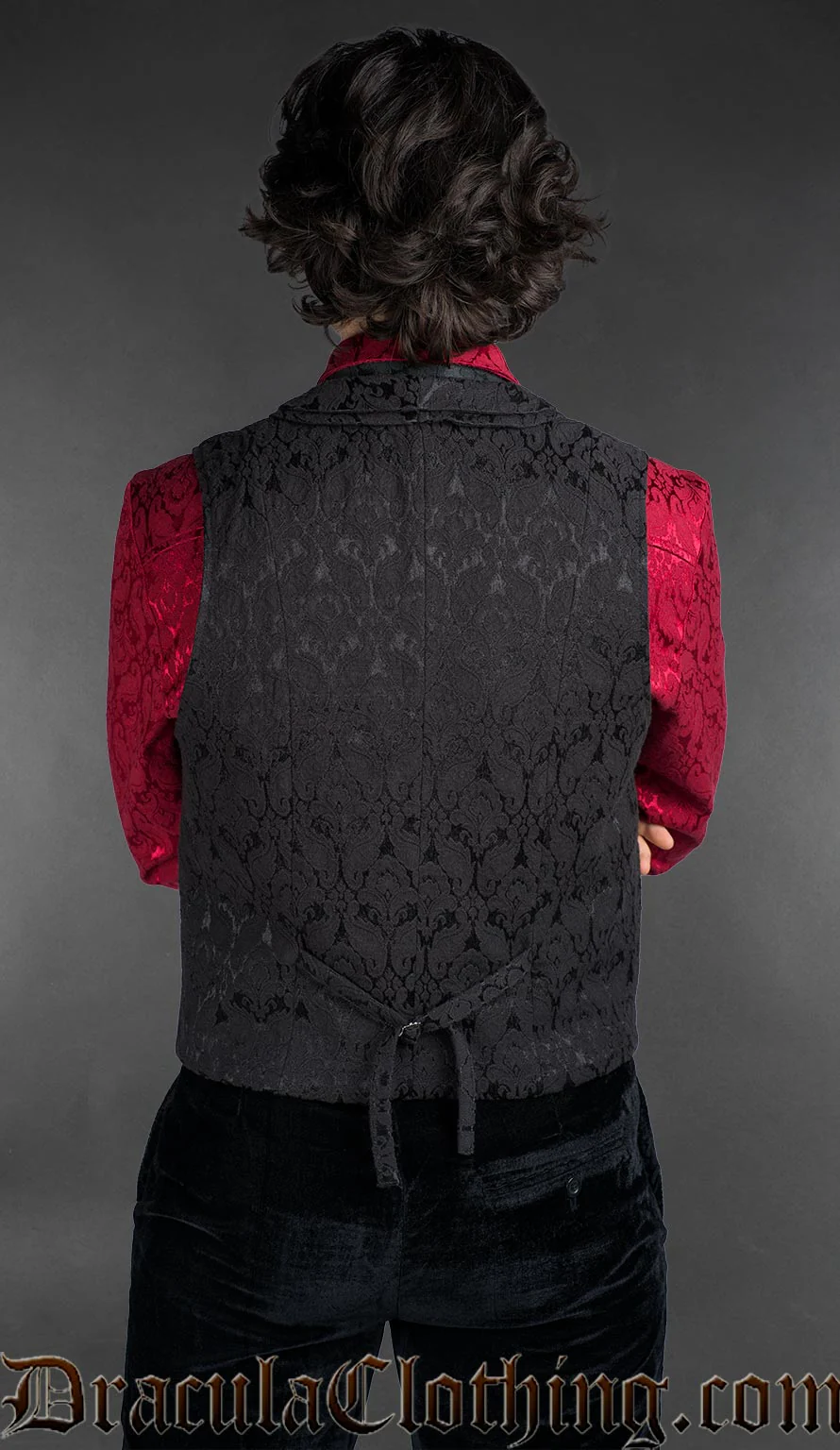Black Brocade Double Breasted Waistcoat - Image 2