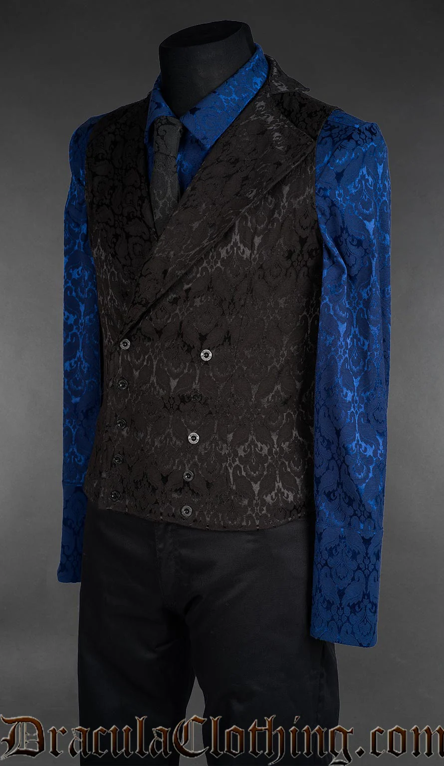 Black Brocade Double Buttoned Vest - Image 3