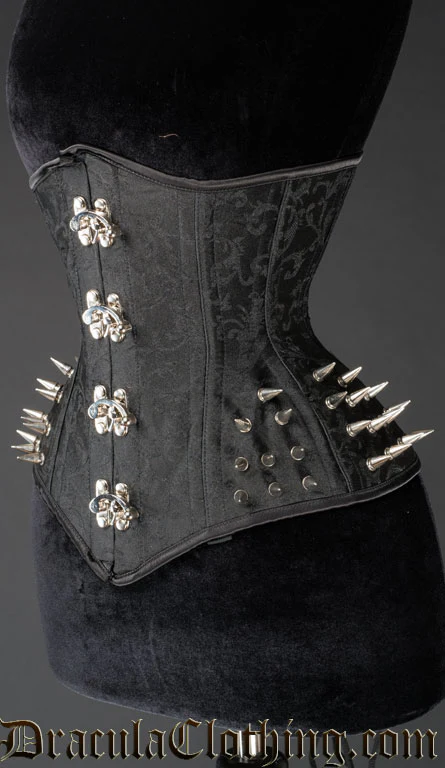 Black Brocade Extreme Waist Clasp Spike Corset - Image 2
