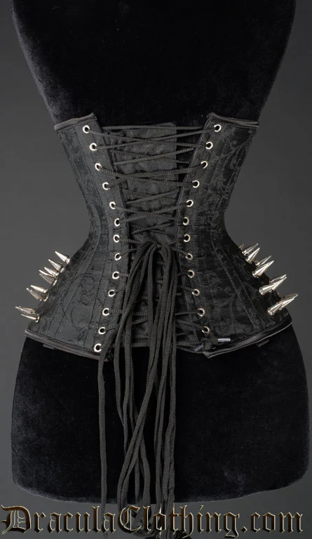 Black Brocade Extreme Waist Clasp Spike Corset - Image 3