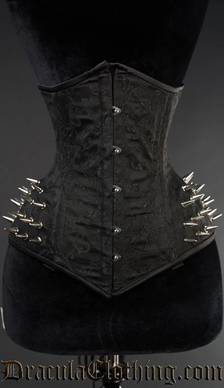 Black Brocade Extreme Waist Spike Corset - Image 3