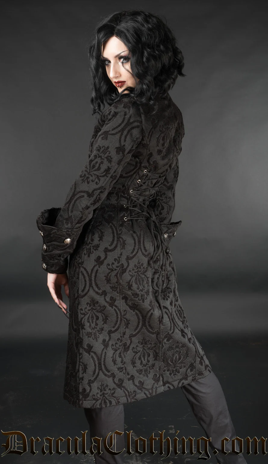 Black Brocade Female Admiral Coat - Image 3