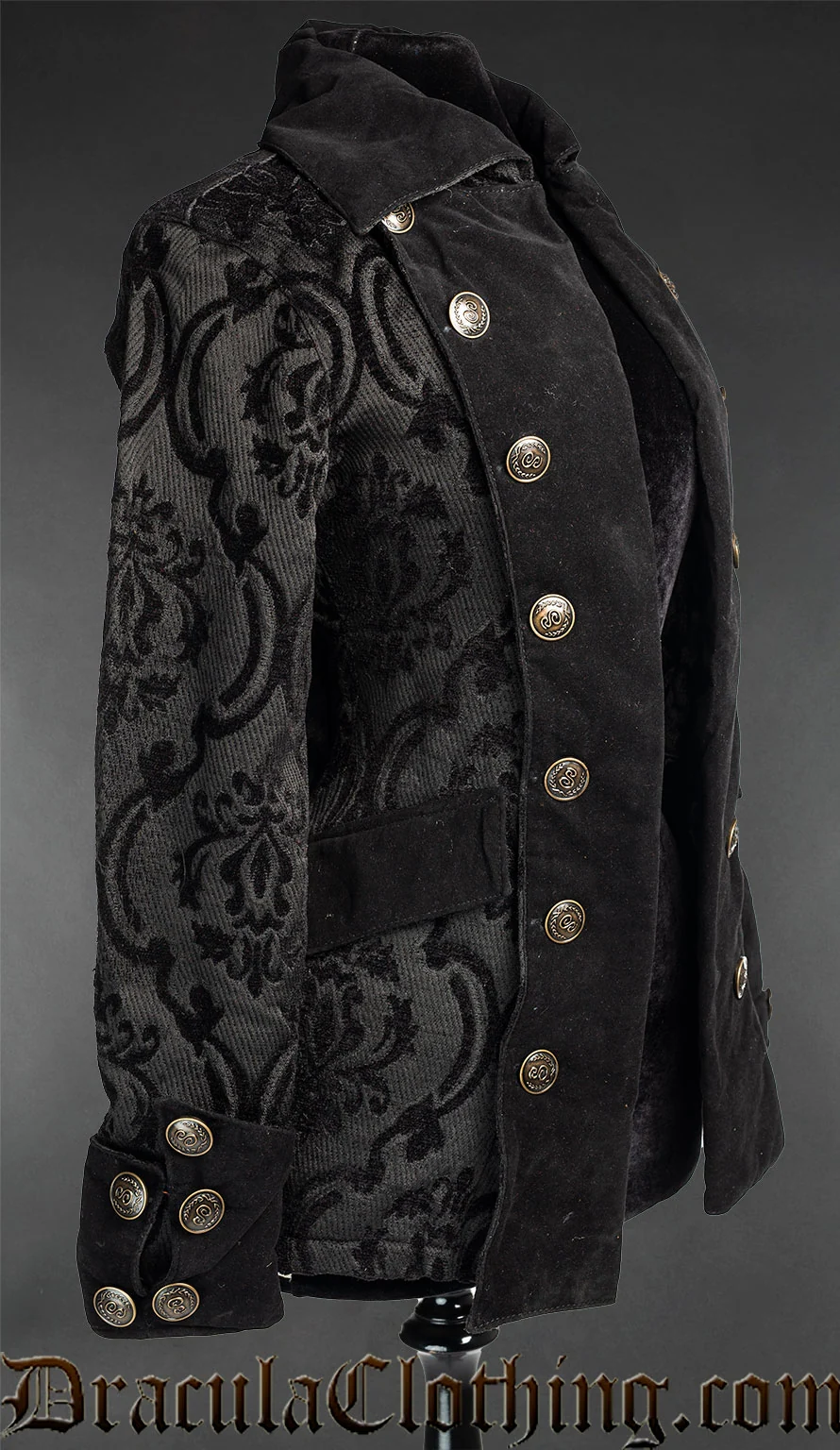 Black Brocade Female Pirate Jacket - Image 3