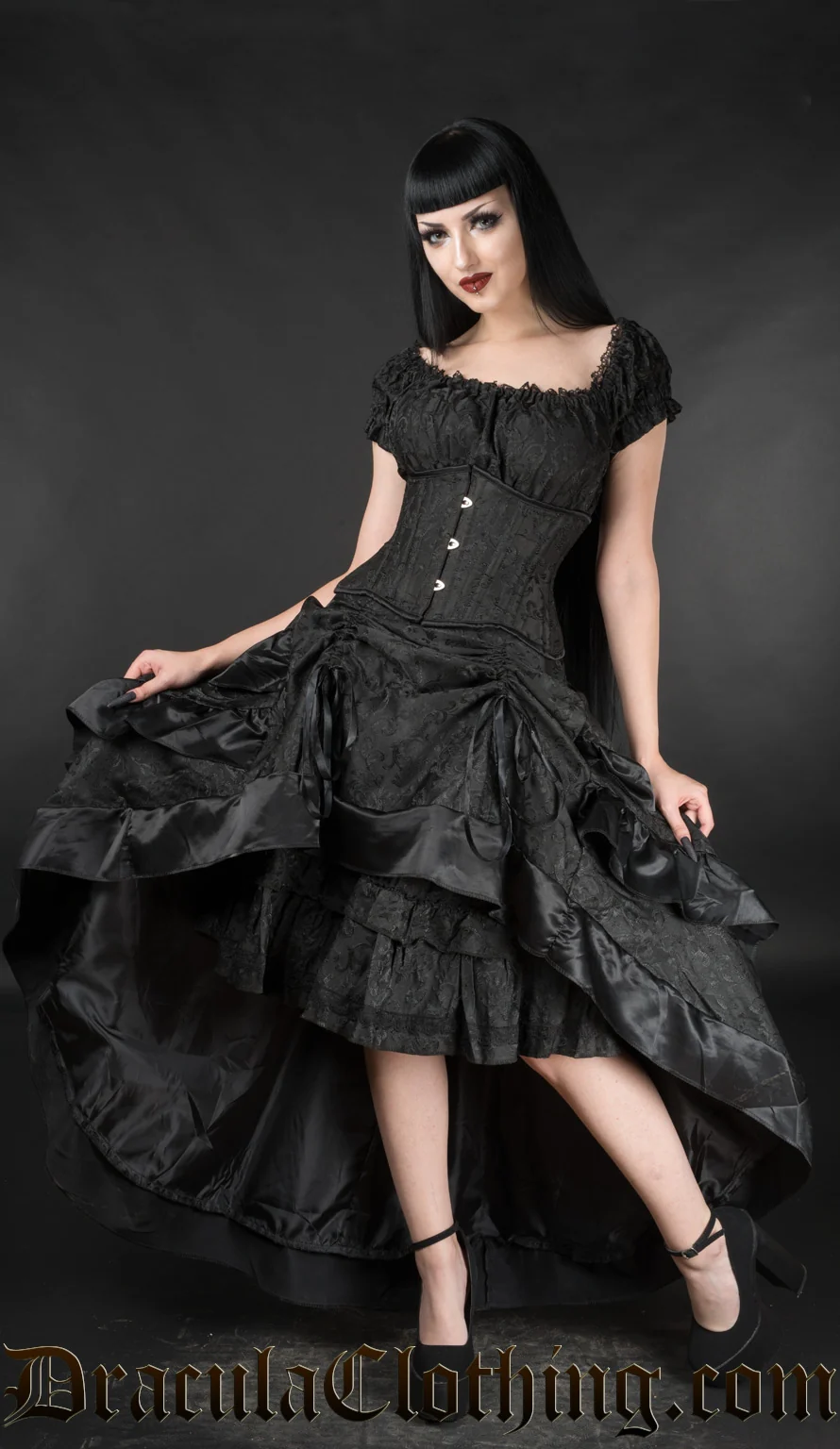 Black Brocade Gothabilly Dress - Image 4