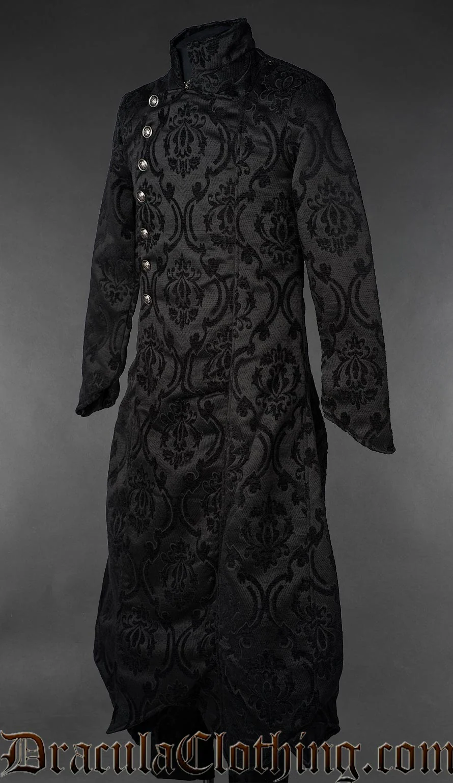 Black Brocade Gothic Military Coat - Image 2