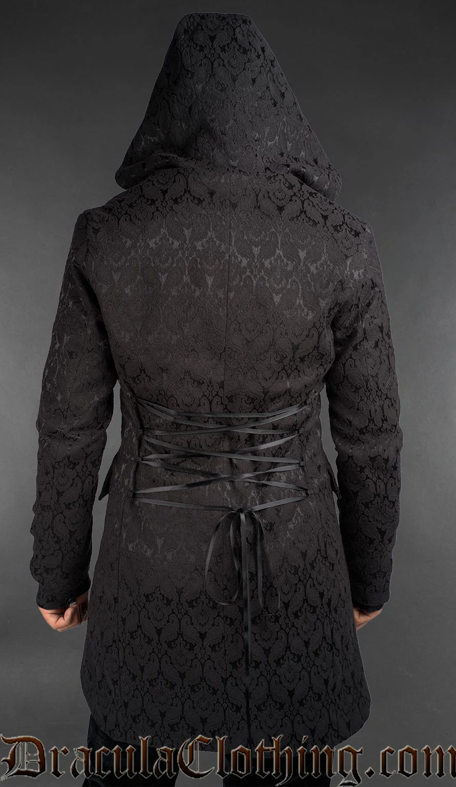 Black Brocade Hooded Suit Jacket - Image 2