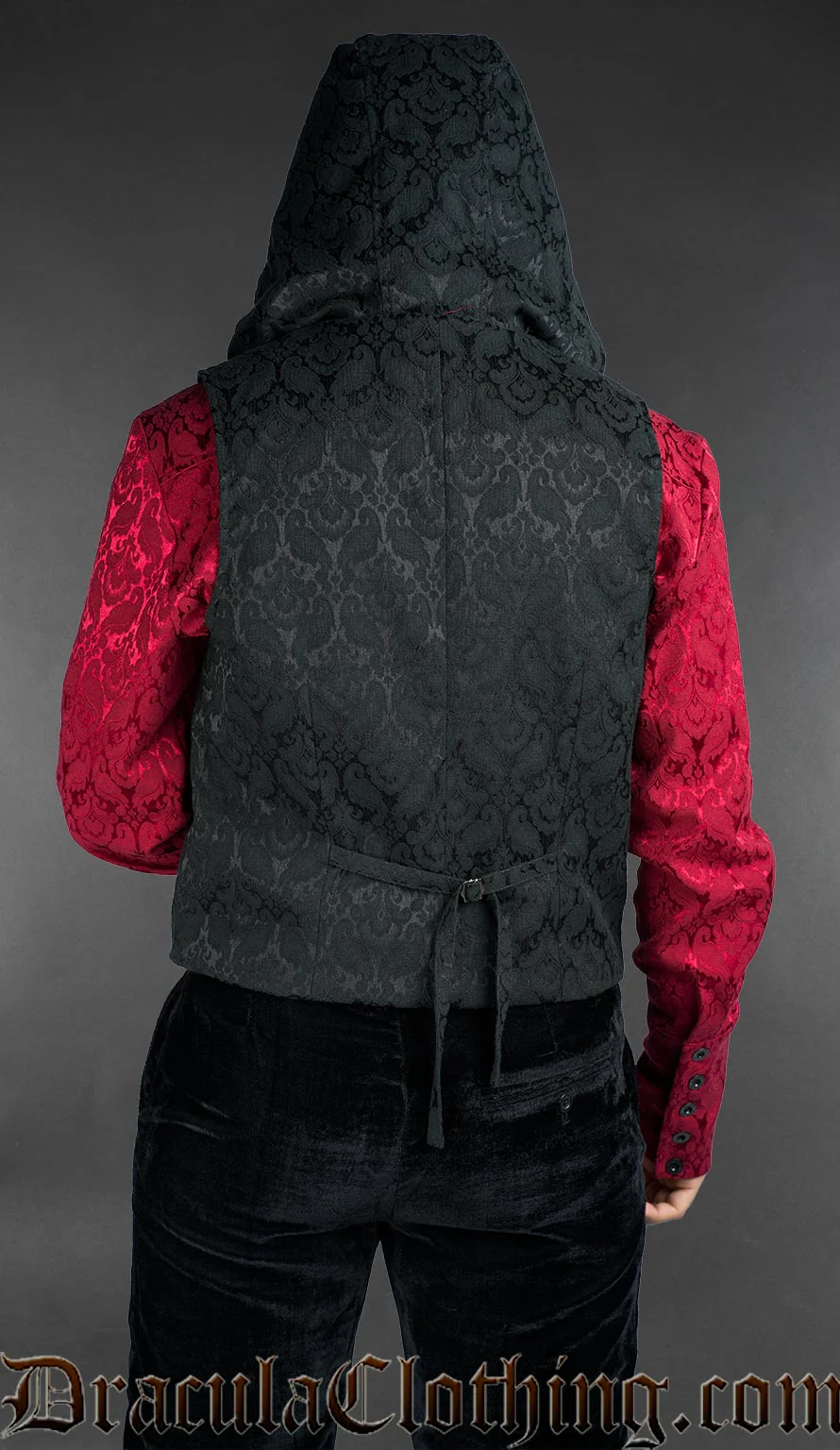Black Brocade Hooded Vest - Image 2
