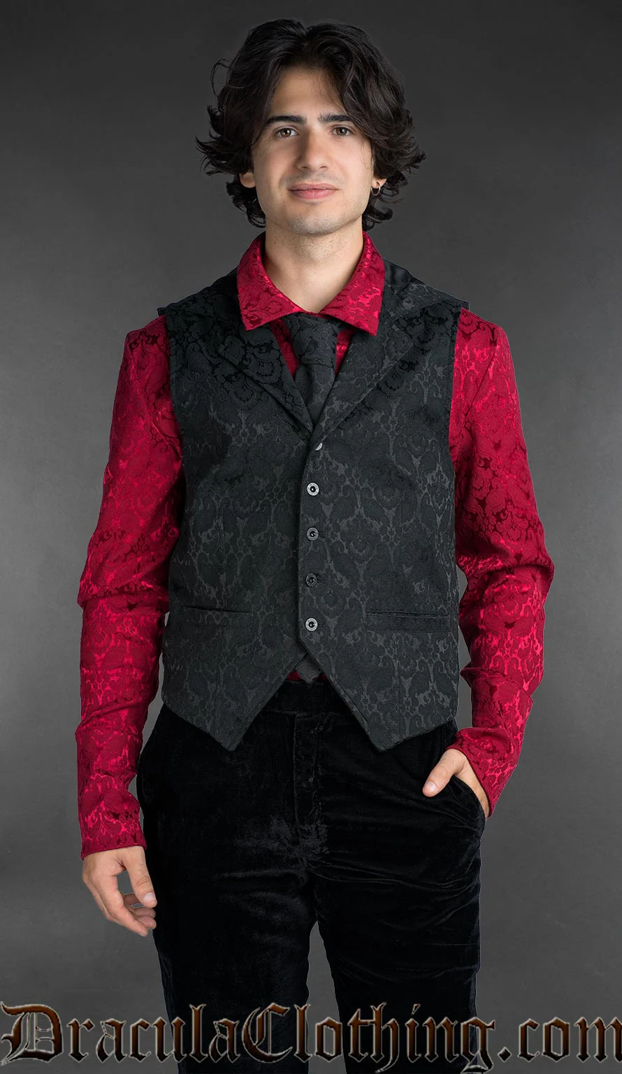 Black Brocade Hooded Vest - Image 3