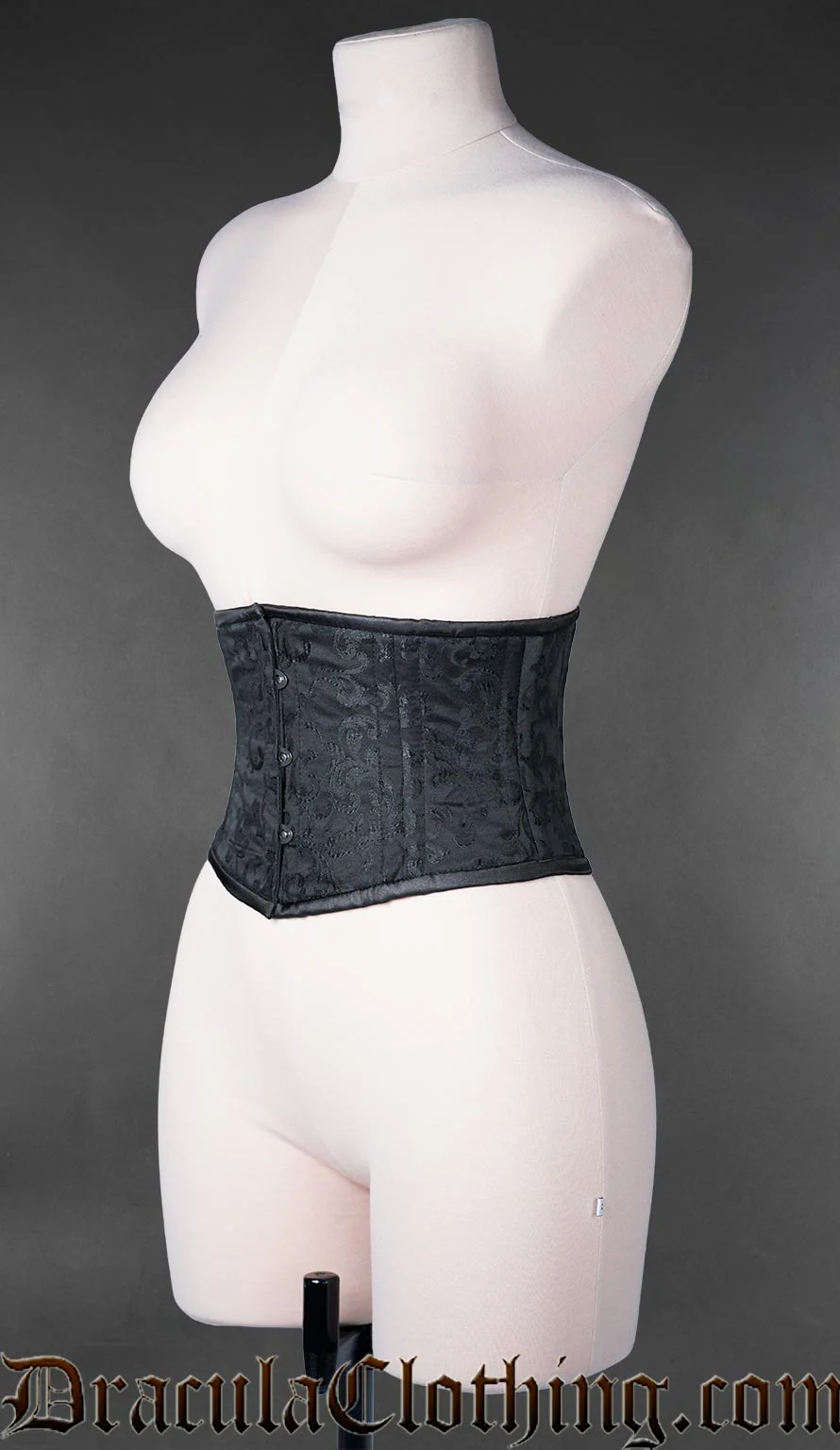 Black Brocade Laceless Corset - Image 3