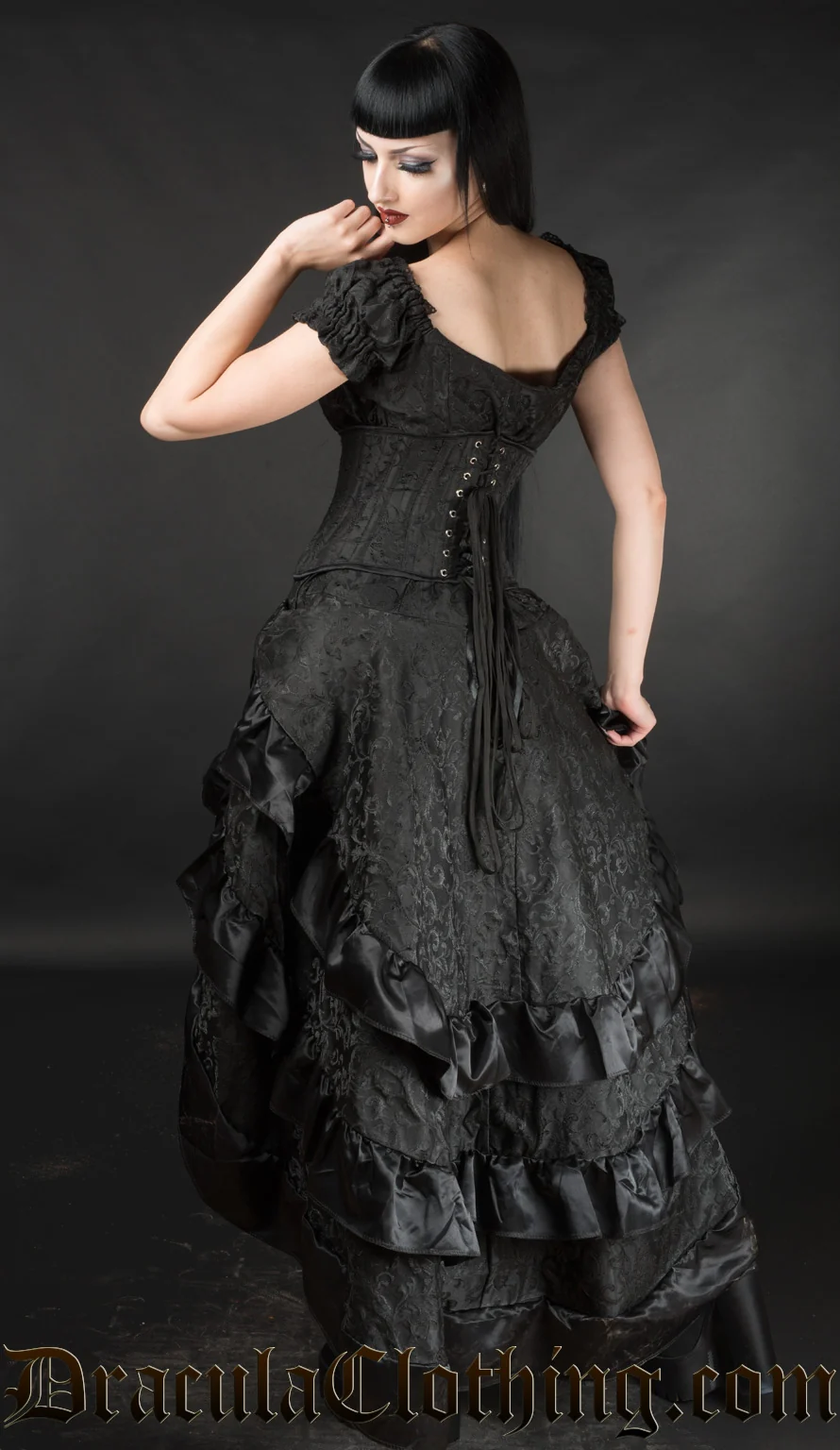 Black Brocade Layer Bustle Skirt - Image 2