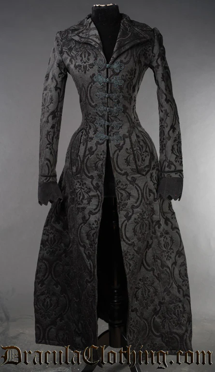 Black Brocade Long Ives Coat - Image 3