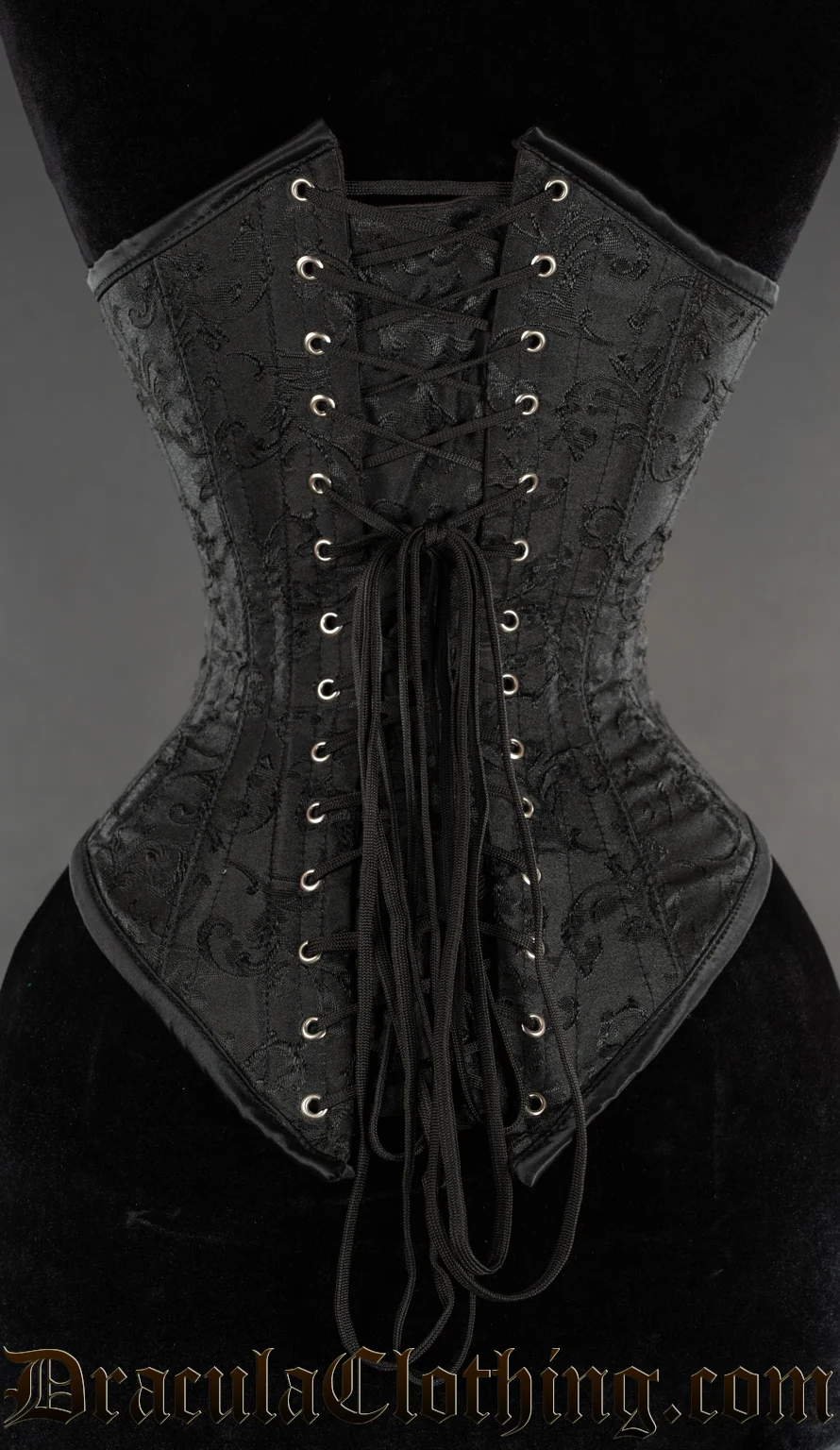 Black Brocade Officer Underbust Corset - Image 3