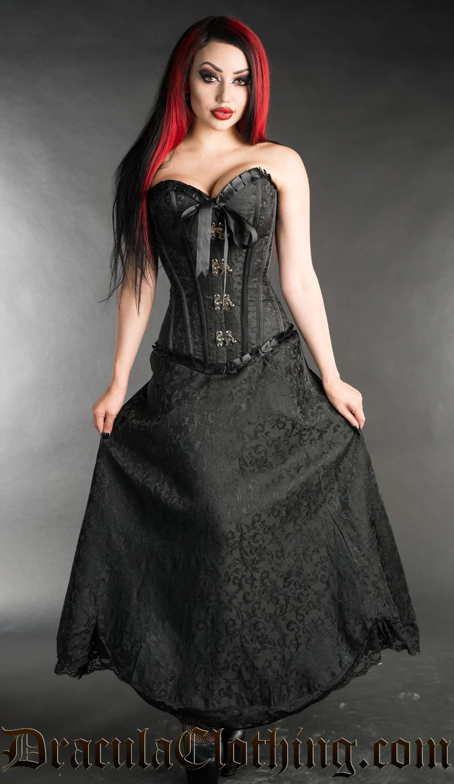 Black Brocade Romantic Clasp Corset - Image 2