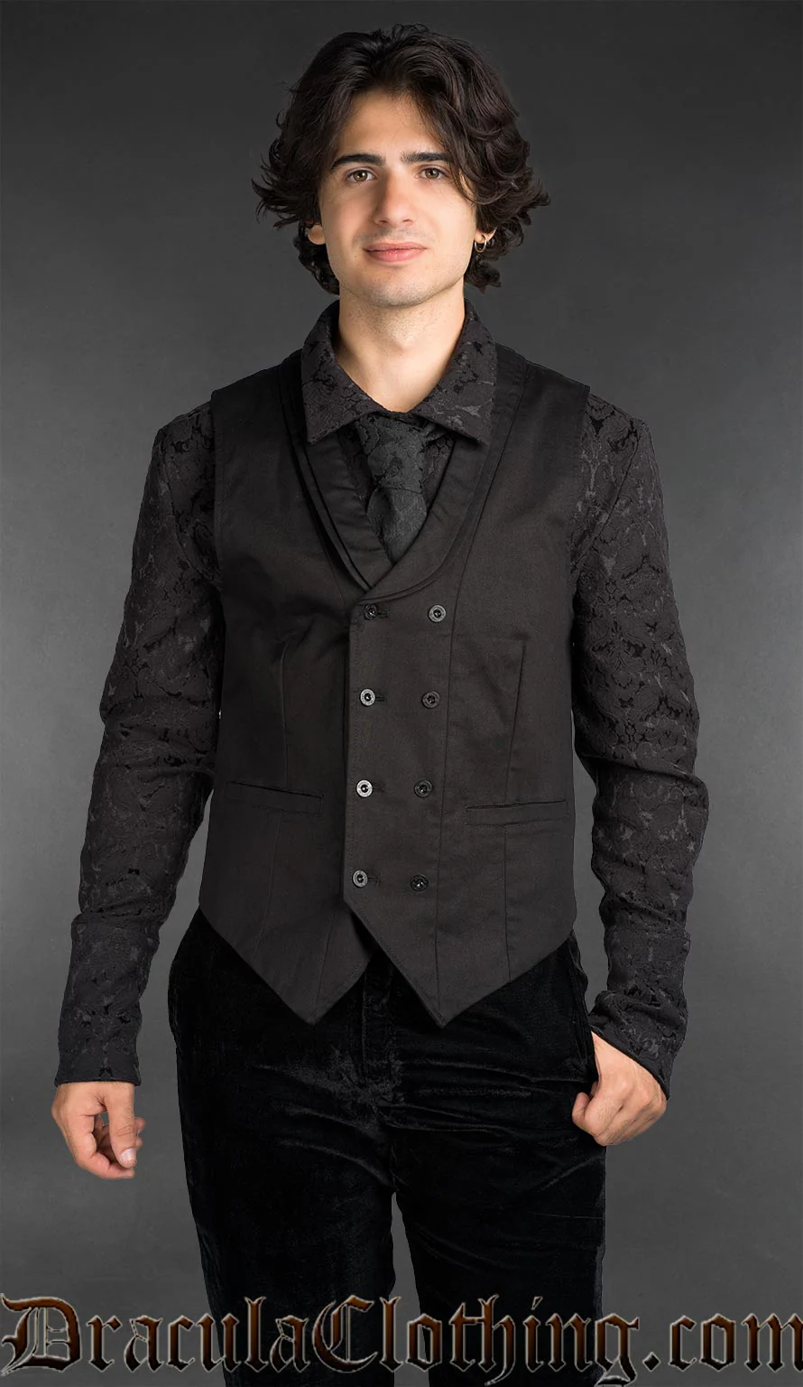 Black Cotton Double Breasted Waistcoat