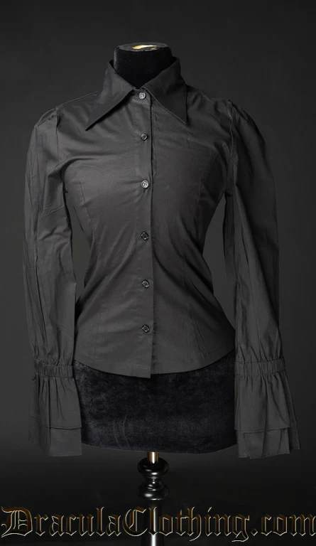 Black Cotton Elegant Cravat Blouse - Image 2