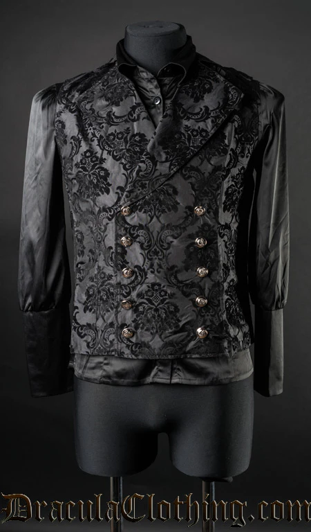Black Jacquard Double Buttoned Vest