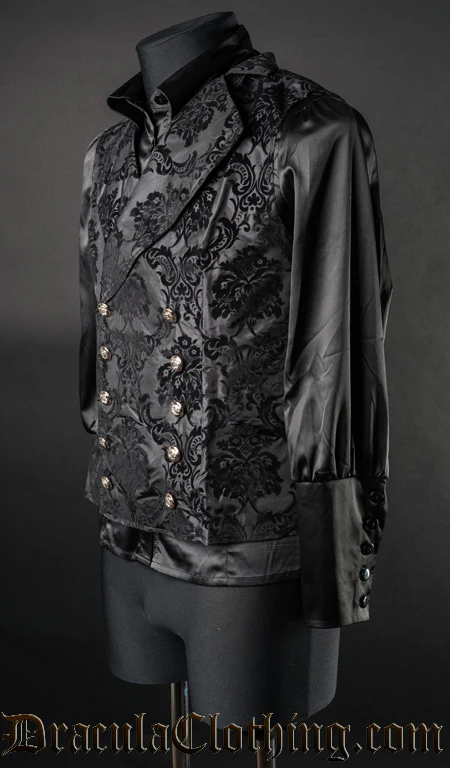 Black Jacquard Double Buttoned Vest - Image 2