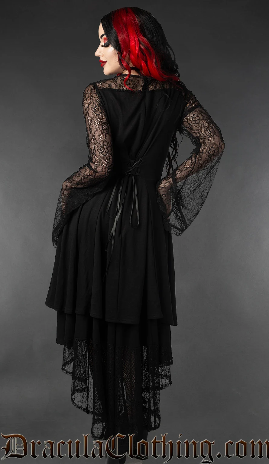 Black Lace Asymmetrical Dress - Image 2