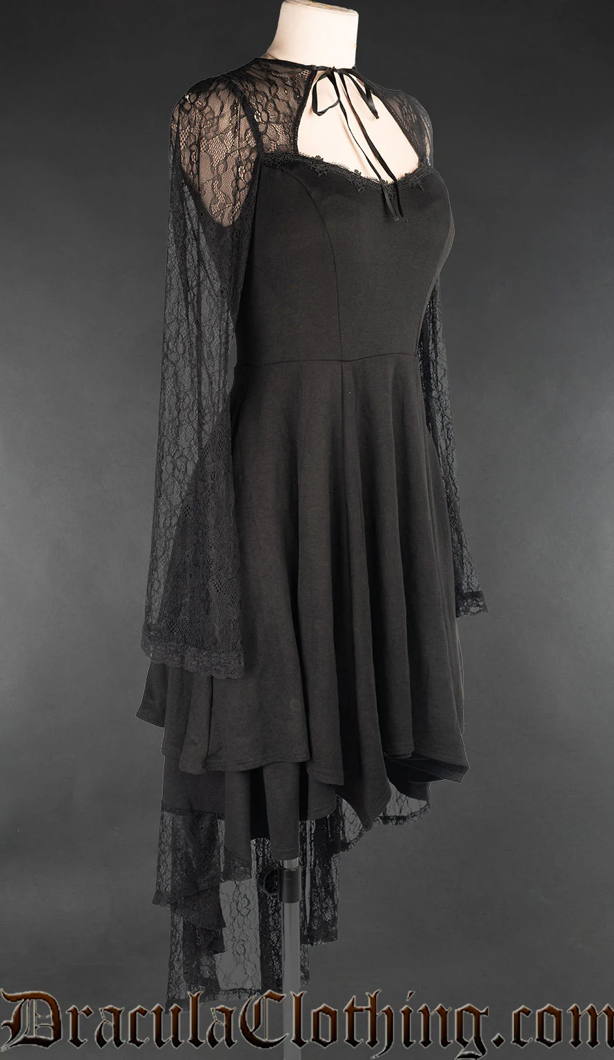 Black Lace Asymmetrical Dress - Image 3