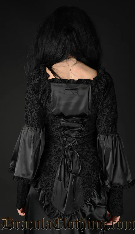 Black Satin Brocade Blouse - Image 2