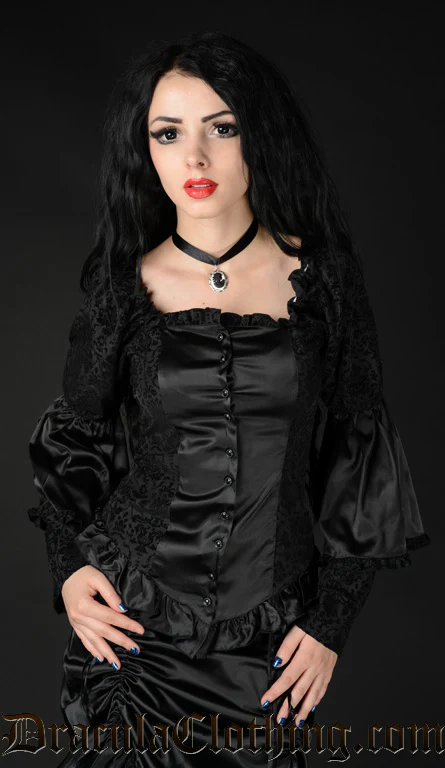 Black Satin Brocade Blouse - Image 3