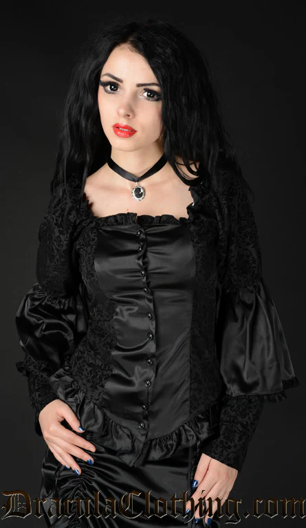 Black Satin Brocade Blouse - Image 4