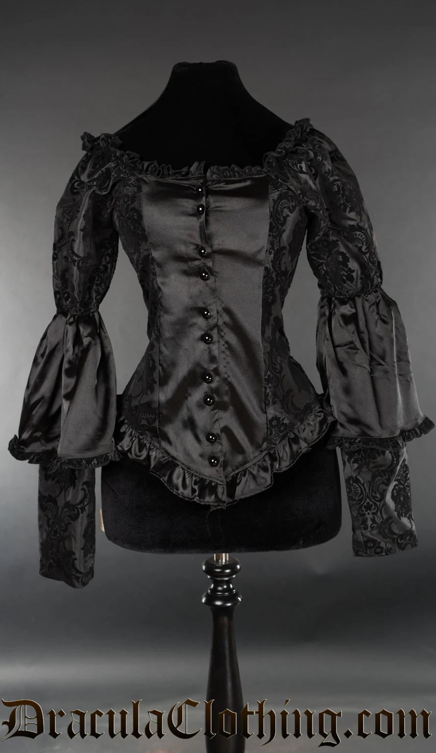 Black Satin Brocade Blouse - Image 5