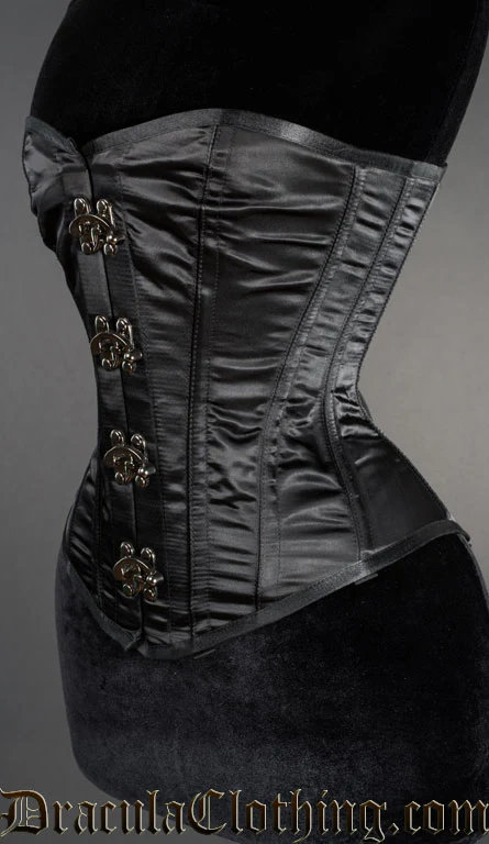 Black Satin Clasp Overbust Corset - Image 2