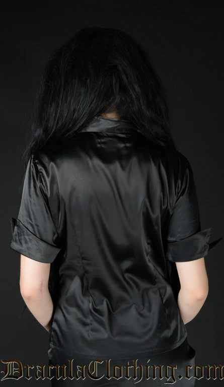 Black Satin Panel Cravat Blouse - Image 2