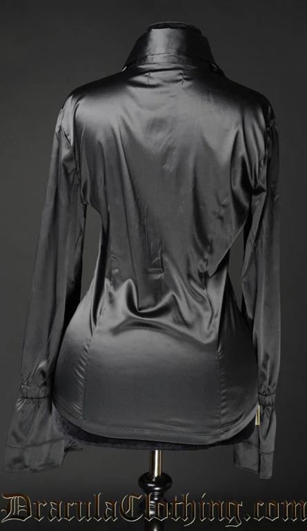Black Satin Elegant Cravat Blouse - Image 2