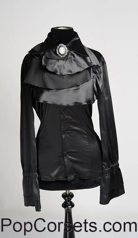 Black Satin Elegant Cravat Blouse - Image 4