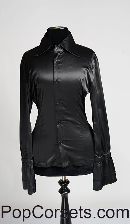 Black Satin Elegant Cravat Blouse - Image 5