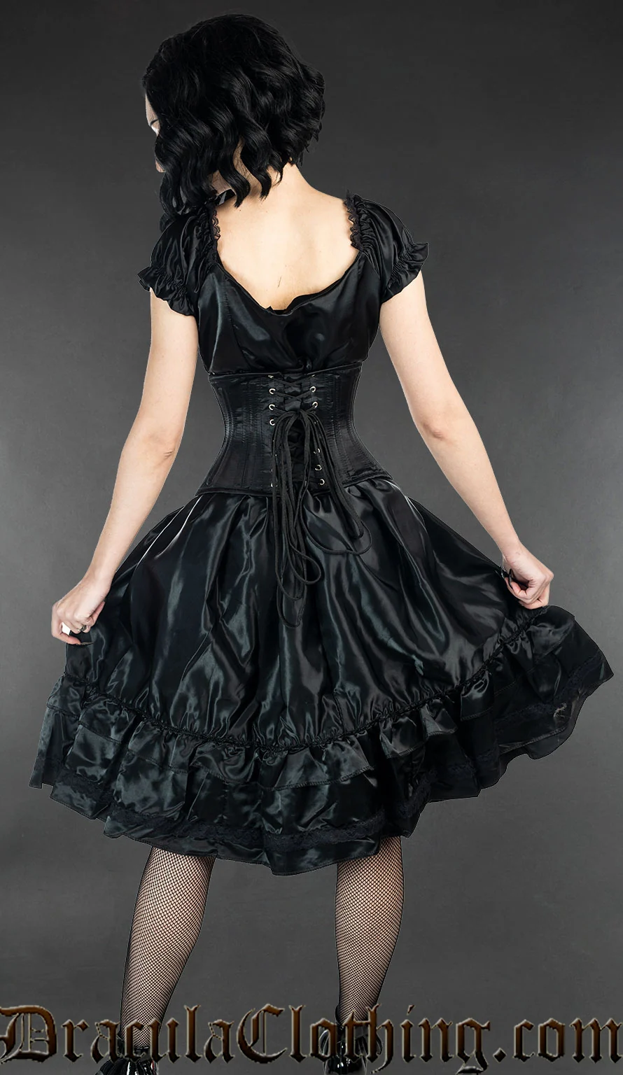 Black Satin Gothabilly Dress - Image 2