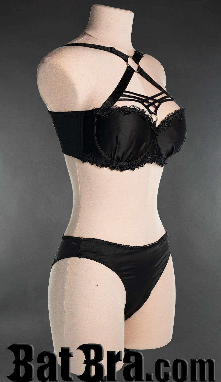Black Satin Harness Bra - Image 3
