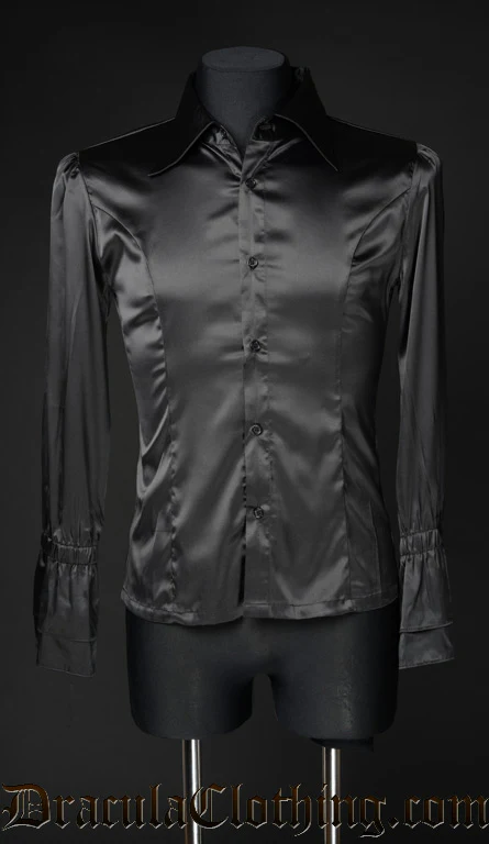 Black Satin Ruffle Shirt - Image 2