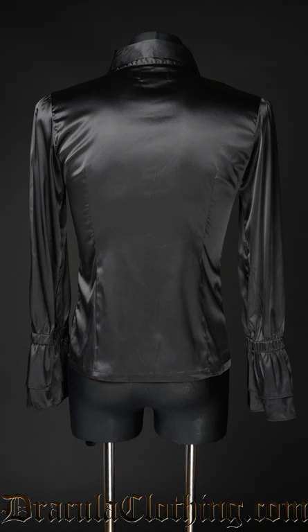 Black Satin Ruffle Shirt - Image 3