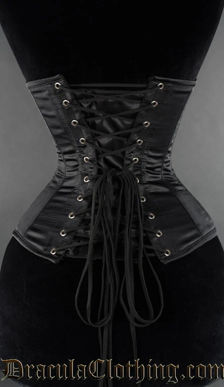 Black Satin Waspie Clasp Corset - Image 3