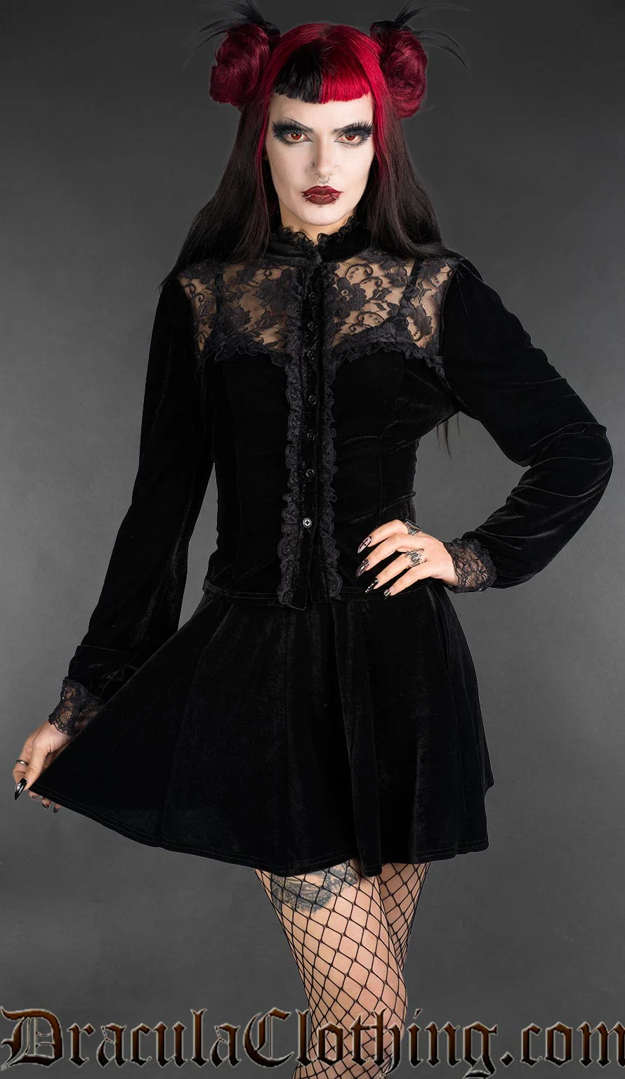 Black Velvet Lace Blouse - Image 2