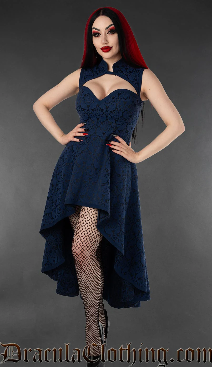 Blue Brocade Choker Dress - Image 2