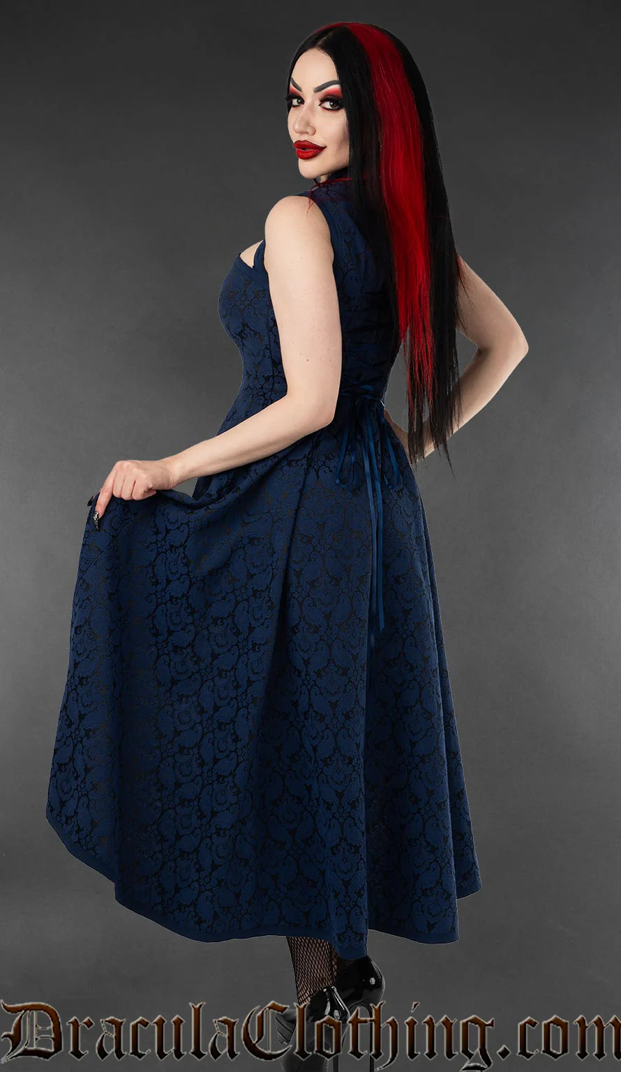 Blue Brocade Choker Dress - Image 3