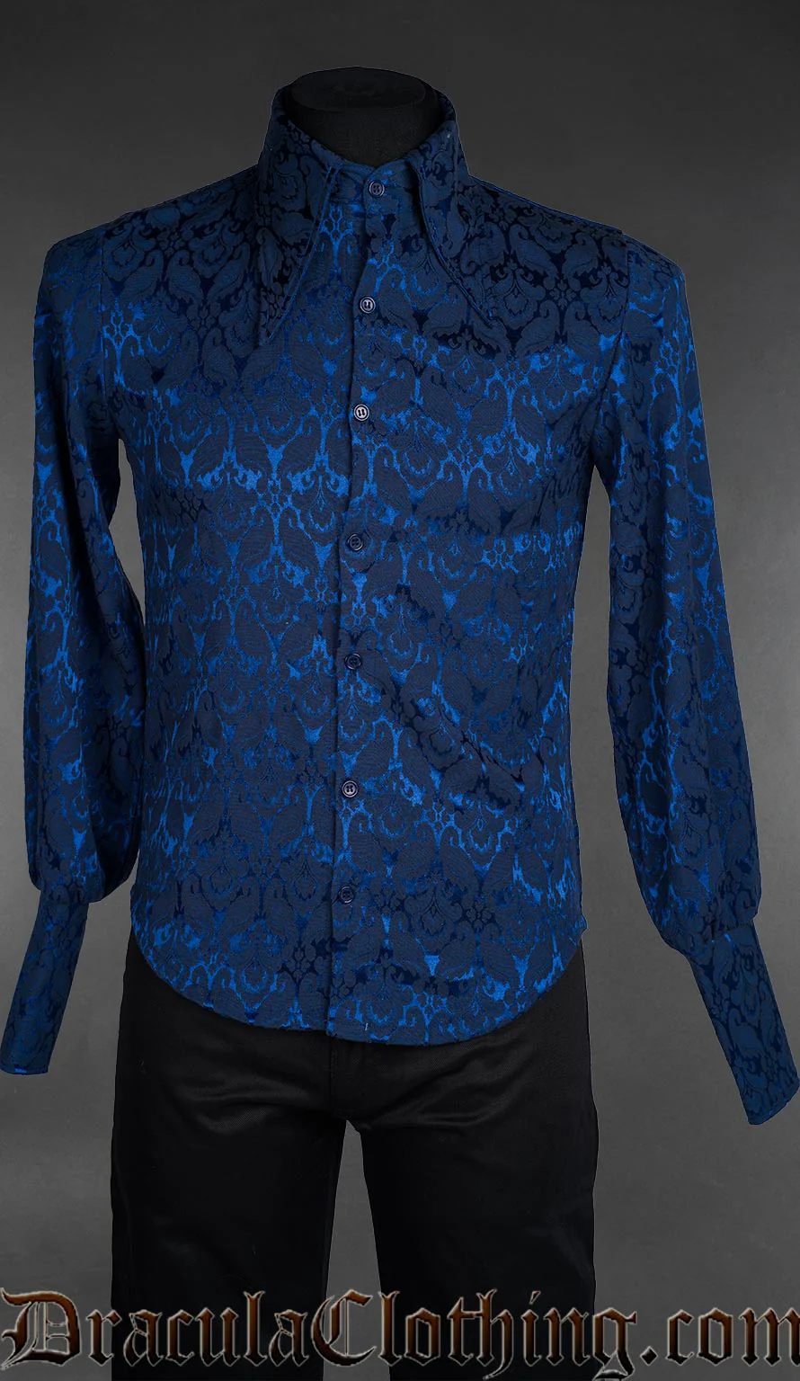 Blue Brocade Corporate Goth Shirt - Image 2