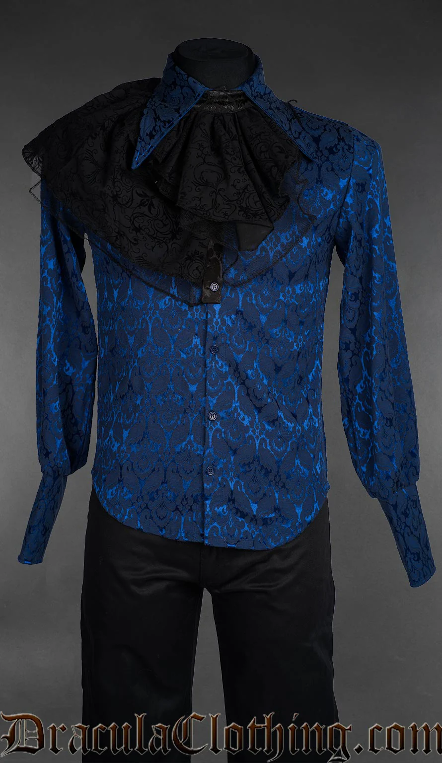 Blue Brocade Corporate Goth Shirt - Image 3