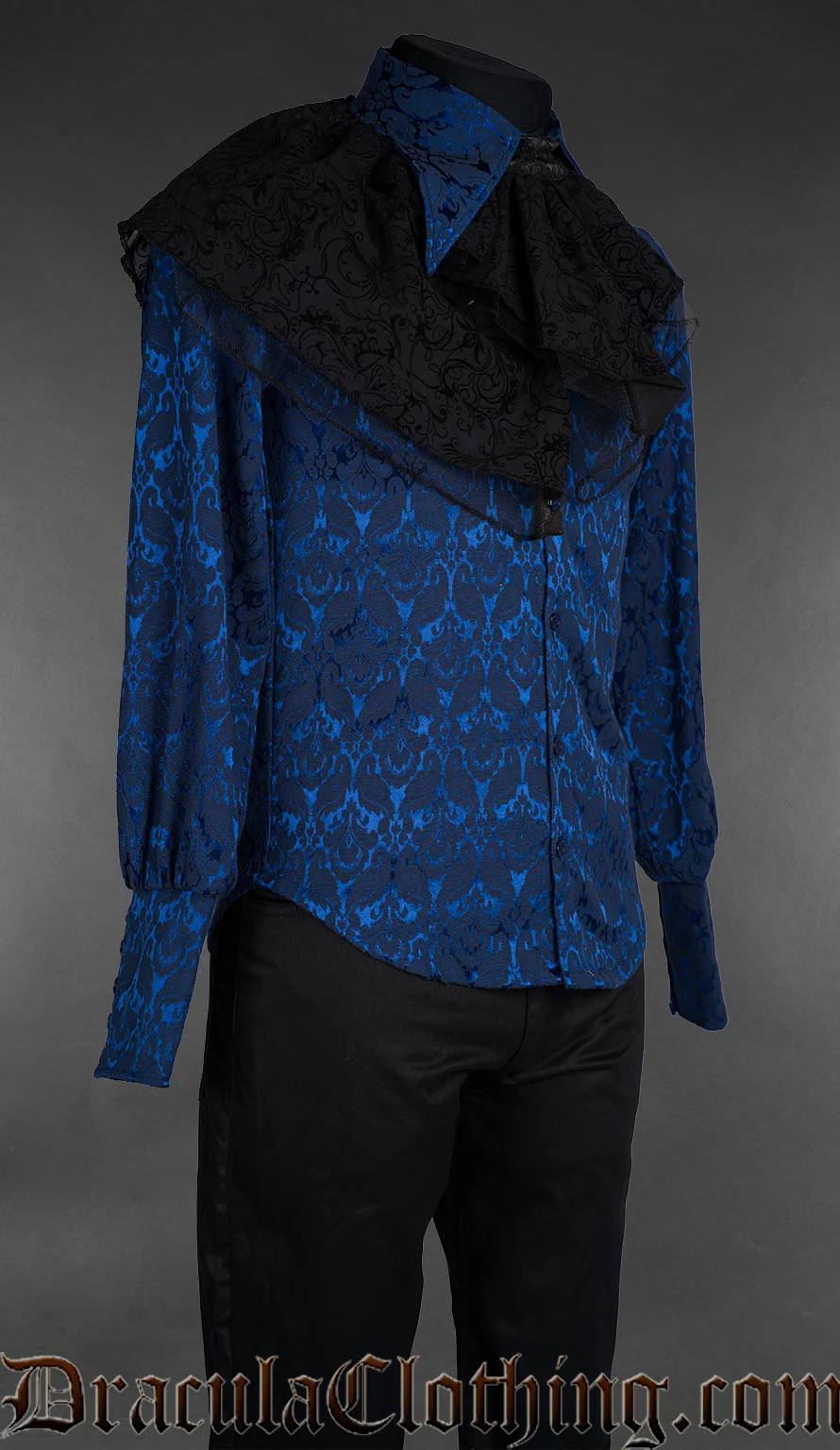 Blue Brocade Corporate Goth Shirt - Image 4