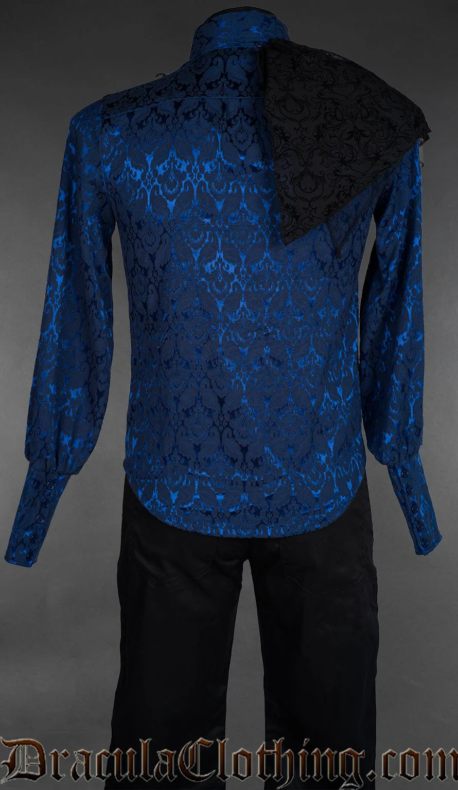 Blue Brocade Corporate Goth Shirt - Image 5